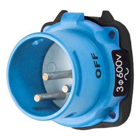 Meltric Watertight Pin & Sleeve Inlet, 30 A, 600V AC, 2 Pole, Screw Terminals Wire Connection Type Blue 31-18182-K14-4X